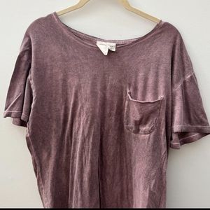 Anthropologie Three Feathers T-Shirt/Tee—Vintage Distressed—Gray/Deep Mauve